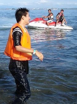 wet jetski clothes orange lifevest